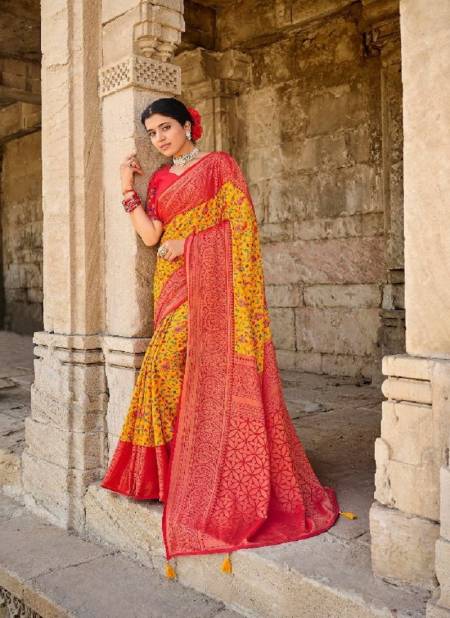 Red And Yellow Colour Beauty Star By Mintorsi Designer Silk Brasso Saree Catalog 26401