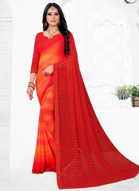Red And Yellow Colour Bhakti Vol 1 Printed Wholesale Georgette Sarees 1005