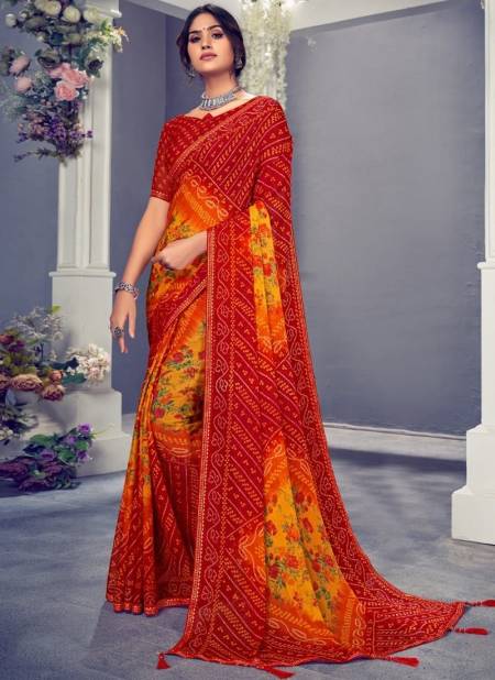 Red And Yellow Colour Jalpari Wholesale Daily Wear Saree Catalog 19903 C