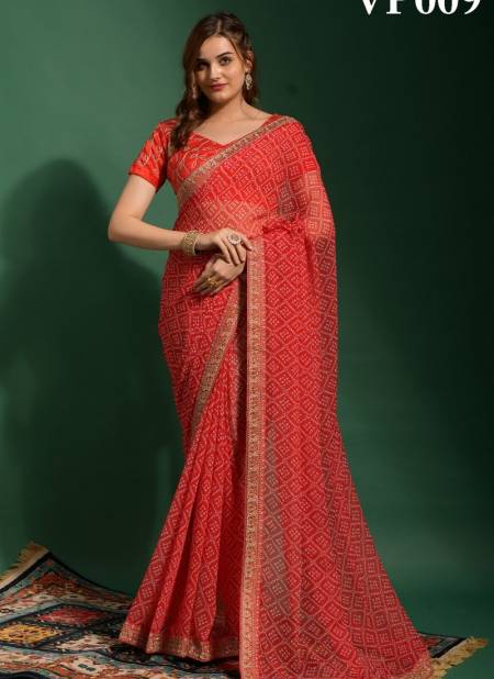 Red Bandhani By Fashion Berry Designer Saree Catalog 9