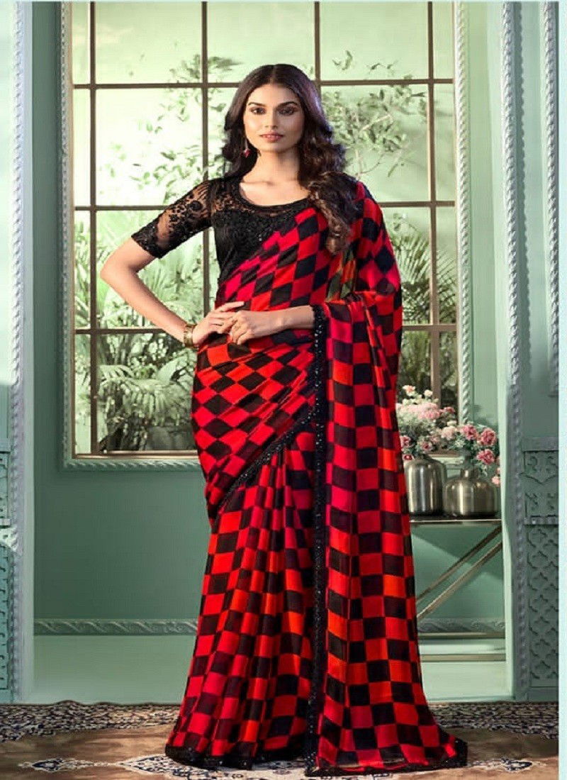 Red Black Colour Salsa Style 3 By TFH Party Wear Designer Sarees Wholesale Clothing Suppliers In India SLS-7812