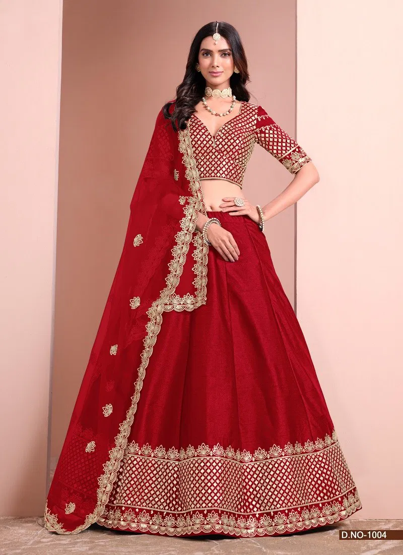 Red Colour 1001 To 1004 Mehvish Vol 10 Art Silk Designer Lehenga Choli Manufacturers 1004