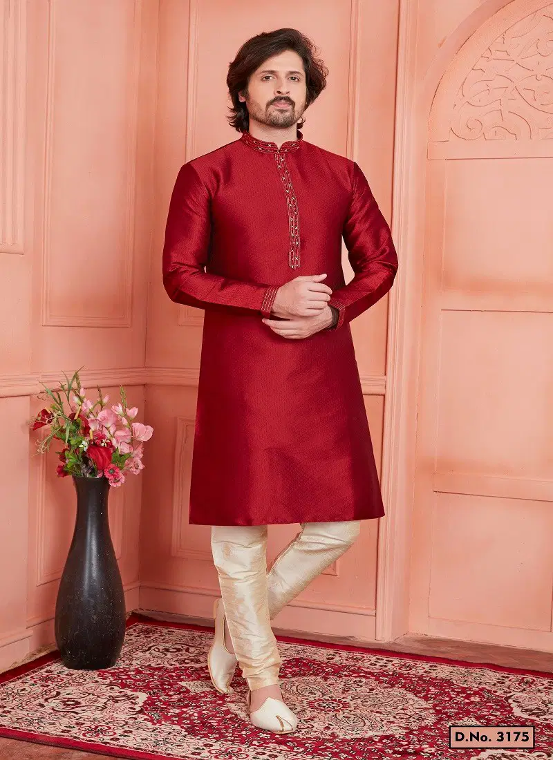 Red Colour 1658 Function Wear Mens Indo Western Surat Wholesale Online 3175