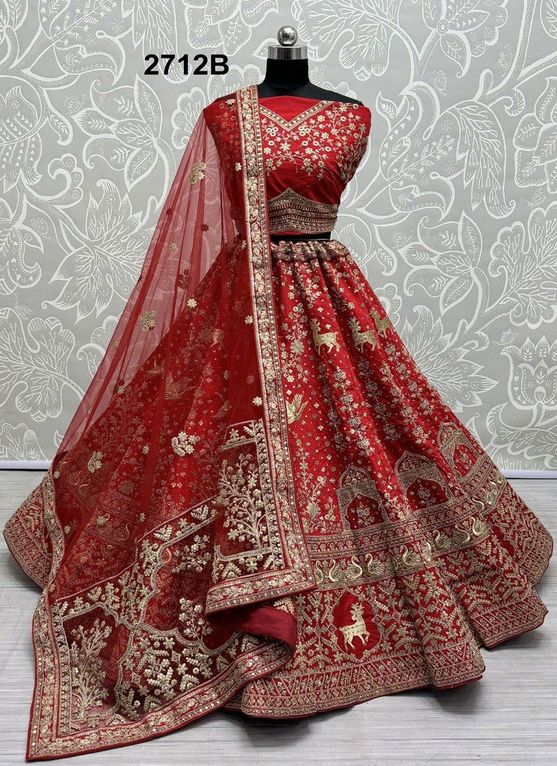 Red Colour 2712 A And C by Anjani Art Heavy Silk Embroidery Bridal Lehenga Choli Suppliers In India 2712 A