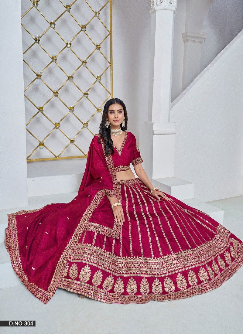 Red Colour 301 TO 304 Mehvish Vol 3 ART SILK Designer Wedding Wear Lehenga Choli Wholesale Online 304