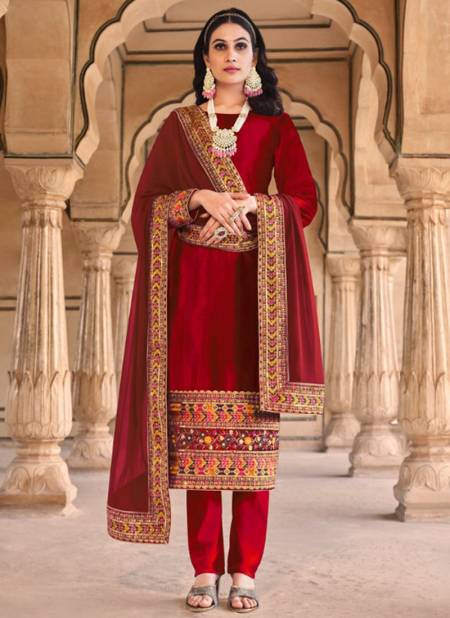 Red Colour Aadhya Vol 2 By Senhora Wedding Wear Salwar Suits Catalog 2074 D