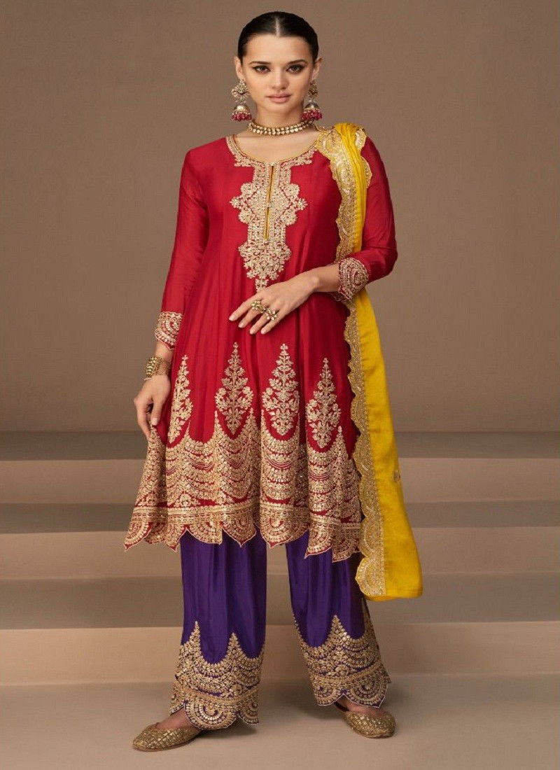 Red Colour Aashirwad Creation By Heena Wedding Salwar Suit Catalog 9589