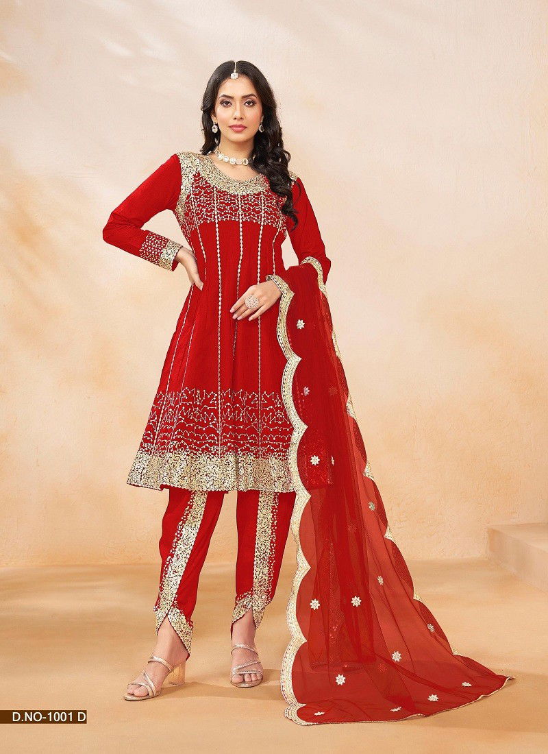 Red Colour Abida Vol 1 By Abida Art Silk Embroidery Readymade Suits Wholesale Online 1001 D