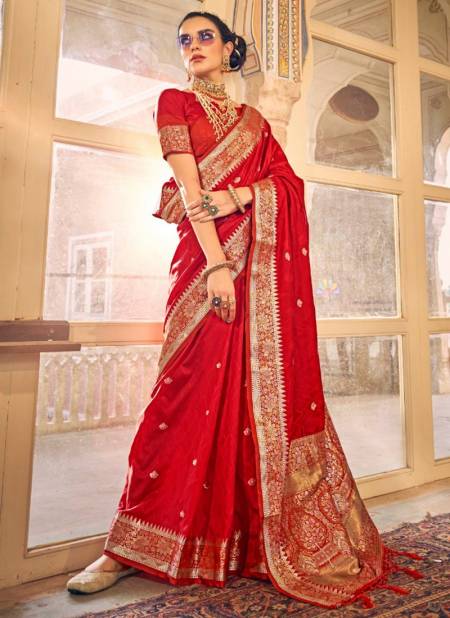 Red Colour Aloha Silk Wedding Wear Wholesale Silk Sarees 48004