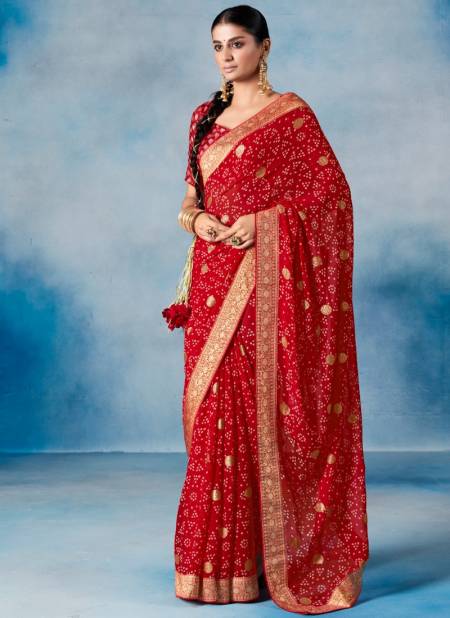 Red Colour Amaya By Stavan Georgette Saree Catalog 101