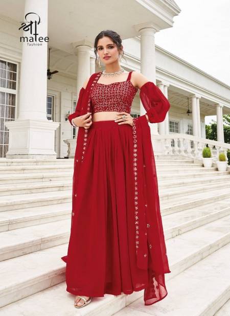 Red Colour Amisha By Shreemati Fashion Faux Georgette Embroidered Party Wear Lehenga Choli Catalog 155
