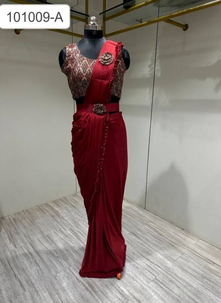 Red Colour Amoha 101009 Colors Party Wear Saree Catalog 101009 A