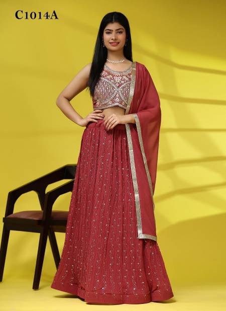 Red Colour Amoha C1014 A To D Georgette Lehenga Choli Wholesale In India C1014 A