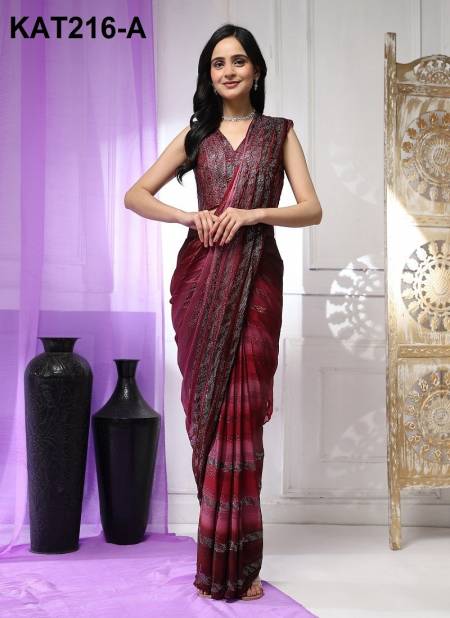 Red Colour Amoha KAT216 A To D Satin Silk Party Wear Readymade Sarees Wholesalers In Delhi KAT216-A