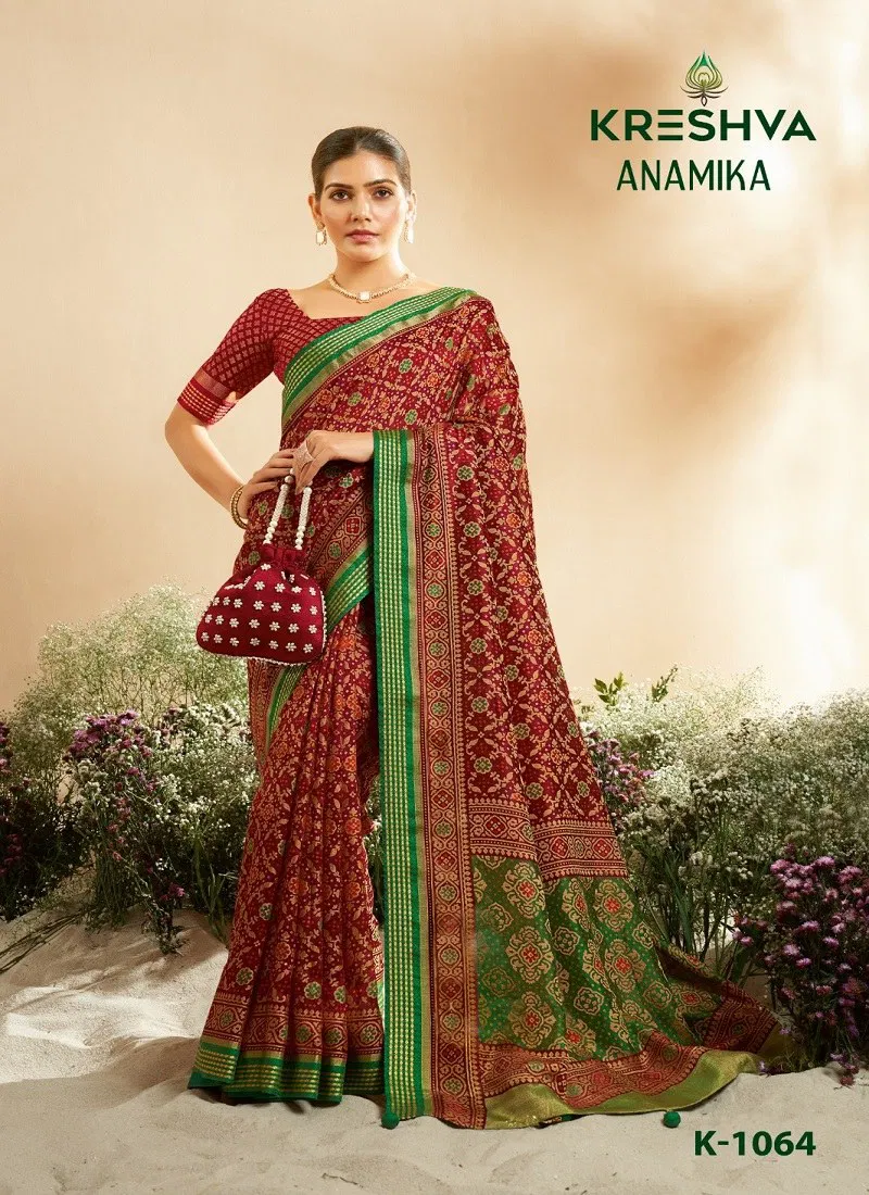 Red Colour Anamika By Kreshva Lux P.V. Georgette Wedding Wear Saree Exporters In India 1064