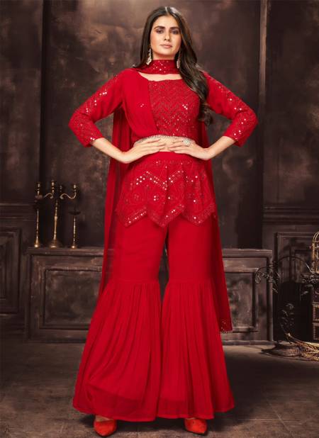 Red Colour Anjani Art 1001 To 1006 Designer Salwar Suits Catalog 1005