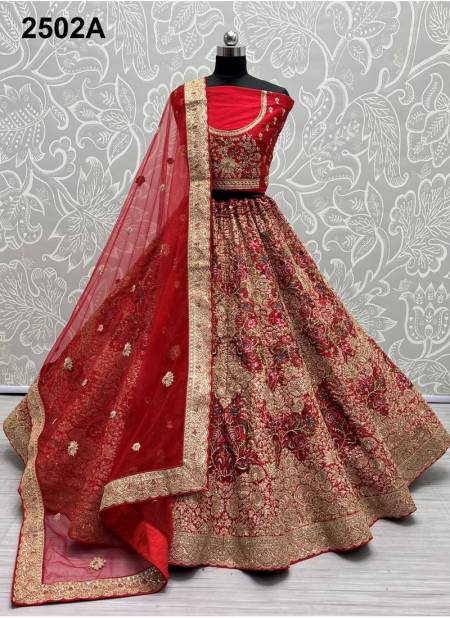 Red Colour Anjani Art 2502 A & 2502 B Bridal Lehenga Choli Catalog 2502 A