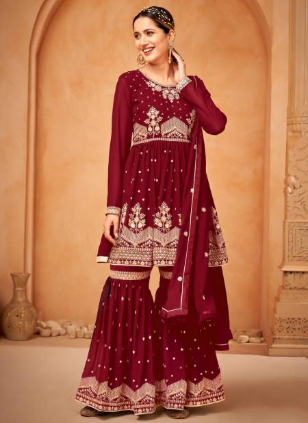 Red Colour Anjubaa Vol 12 Function Wear Wholesale Georgette Salwar Suits Catalog 10124