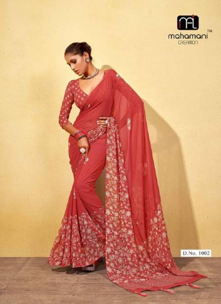 Red Colour Ankita By Mahamani Creation Georgette Designer Saree Catalog 1002