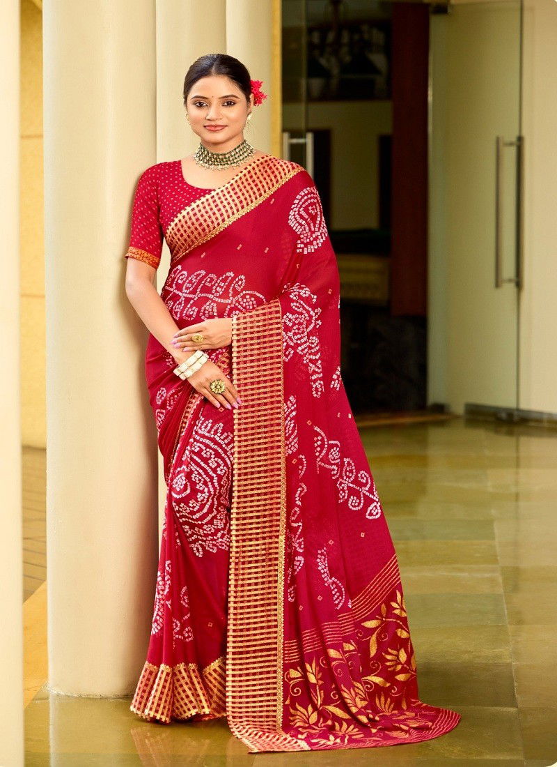 Red Colour Ansha By Dhaga Bandhni Daily Wear Saree Orders In India 1002