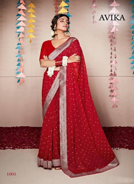 Red Colour Avika By Stavan Heavy Weightless Party Wear Sarees Wholesale Market In Surat 1005