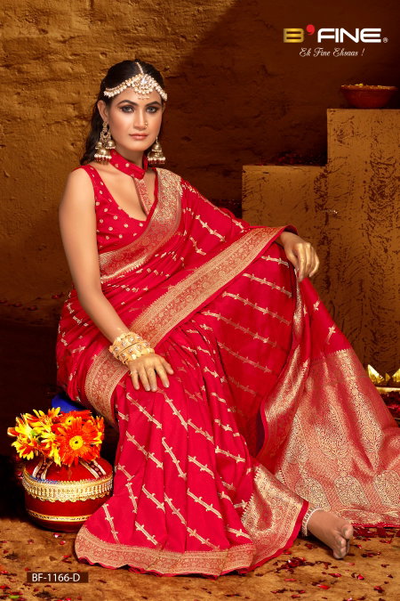 Red Colour B Fine Shrisha Silk Wedding Wear Saree Wholesale Price In Surat BF-1166-D