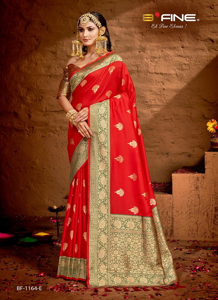 Red Colour B Fine Sirohi Silk Wedding Wear Saree Wholesale Market In Surat With Price BF-1164-E