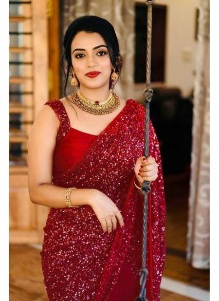Red Colour BT 152 A To 152 H Party Wear Saree Catalog 152 A