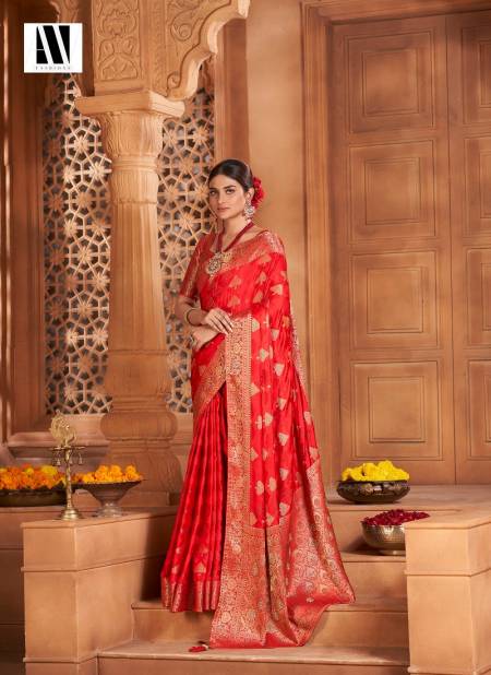 Red Colour Banarasi Fusion Vol 1 By AV Satin Silk Wedding Wear Saree Wholesalers In India 2403