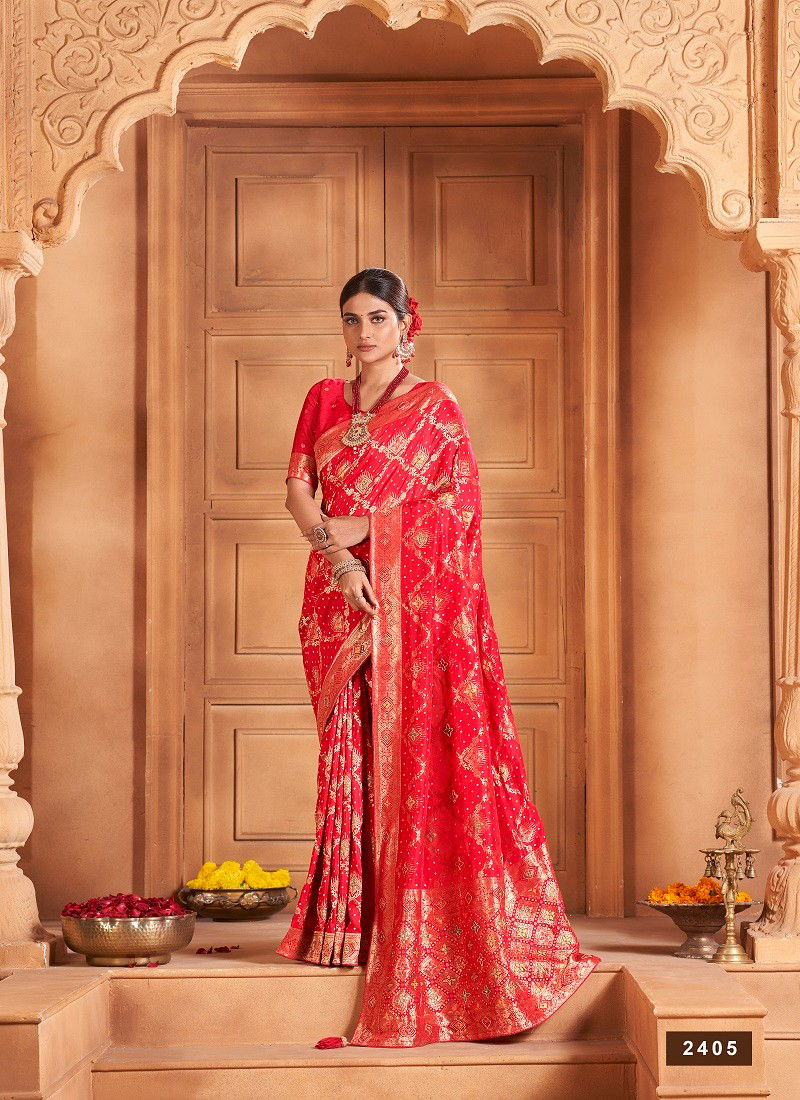 Red Colour Banarasi Fusion Vol 2 By AV Satin Silk Wedding Wear Saree Exporters In India 2405