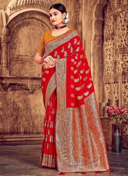 Red Colour Banarasi Wholesale Ethnic Wear Designer Saree Catalog 402