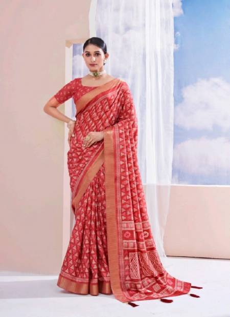 Red Colour Barfi By Shubh Shree Dola Silk Printed Sarees Wholesale Price In Surat 1002