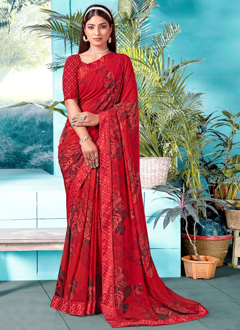 Red Colour Beauty Glam Vol 2 Mintorsi Regular Wear Wholesale Printed Sarees Catalog 1606