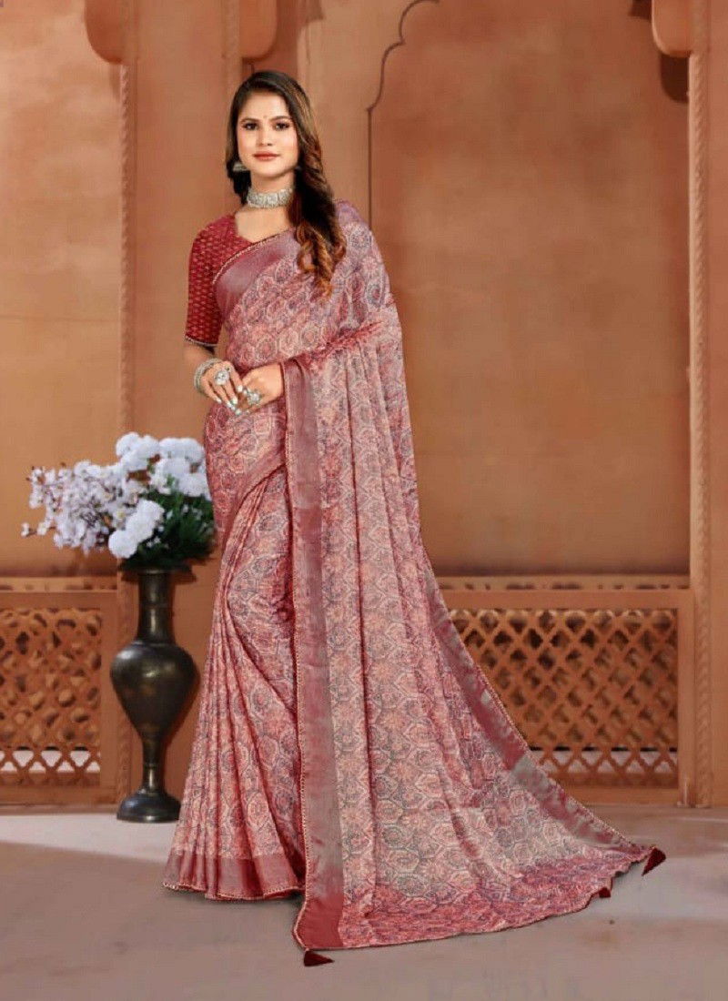 Red Colour Blink It By Jalnidhi Heavy Chiffon Brasso Printed Saree Orders In India 1670