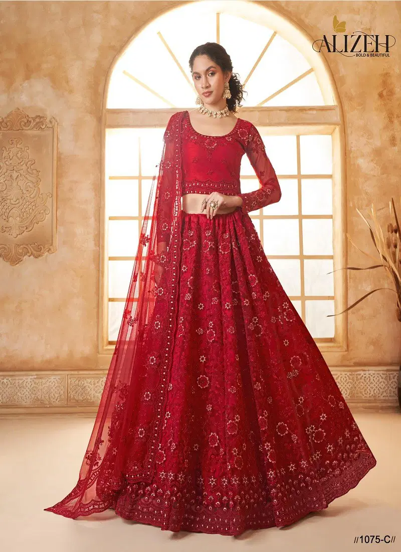 Red Colour Bridal Heritage Color Saga Vol 3 By Alizeh Party Wear Net Lehenga Choli Wholesale Online 1075-C