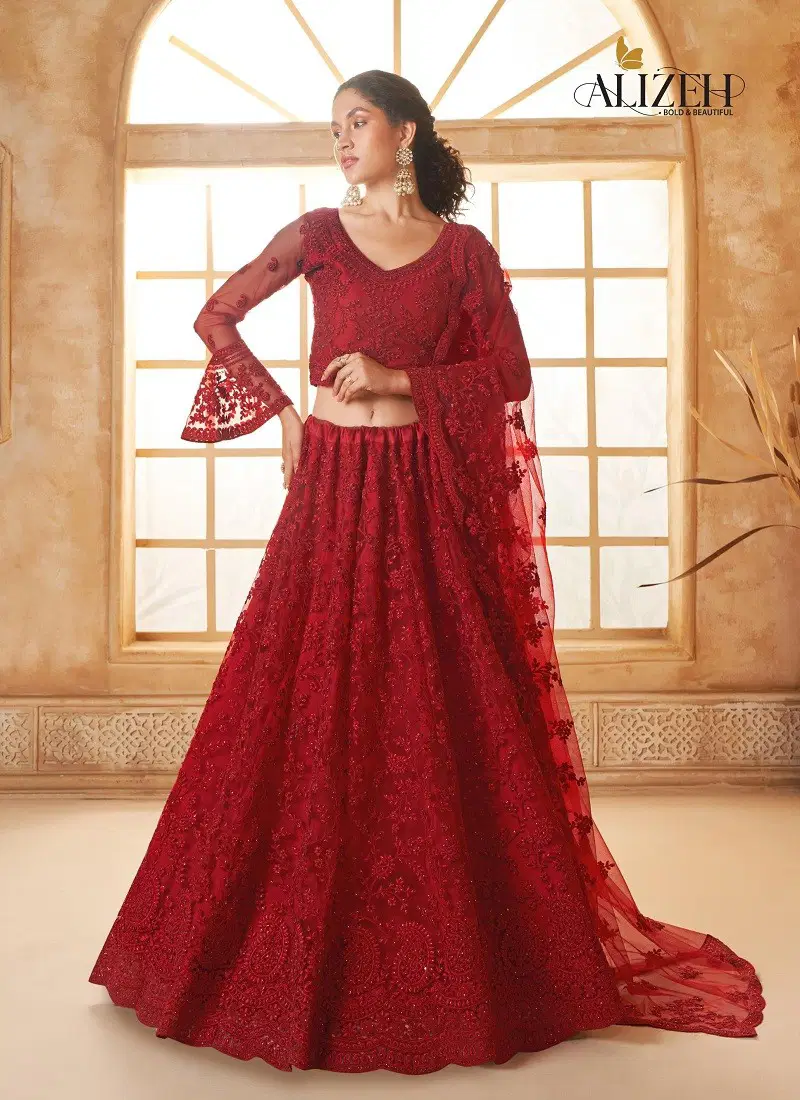 Red Colour Bridal Heritage Color Saga Vol 3 By Alizeh Party Wear Net Lehenga Choli Wholesale Online 1082-C