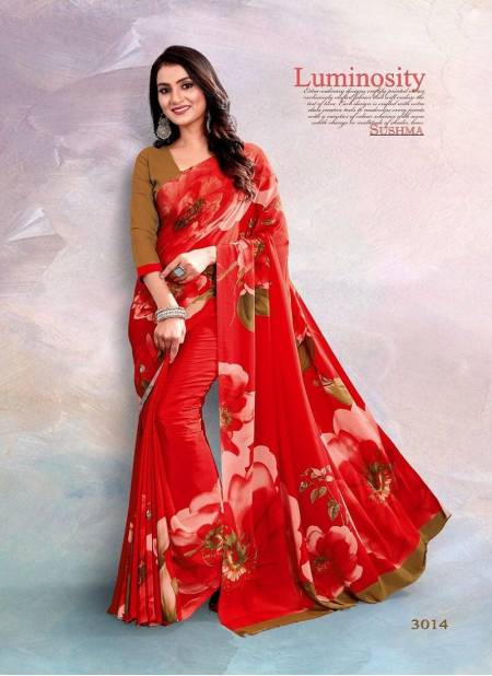 Red Colour Digital 30 By Sushma Daily Wear Saree Catalog 3014