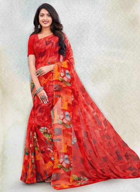 Red Colour Dimensions Printed Wholesale Daily Wear Sarees 402 B