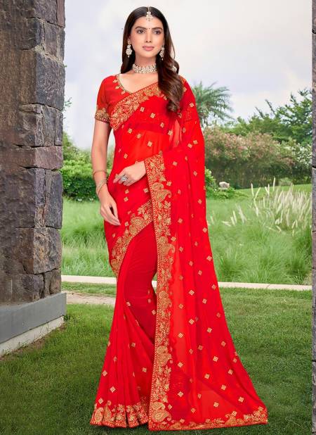Red Colour Ehsaas Designer Wholesale Georgettee Sarees Catalog 6742