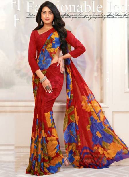 Red Colour Fashion Fusion Designer Wholesale Dailywear Sarees Catalog 204