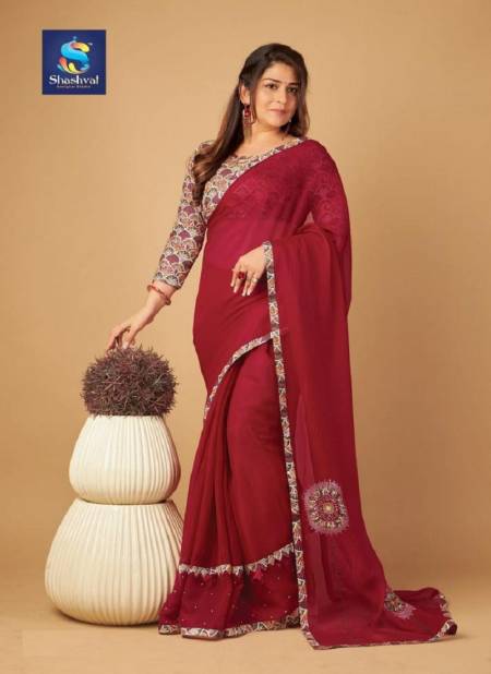 Red Colour Feeza Vol 3 By Shashvat Digital Printed Designer Saree Wholesale Online 314