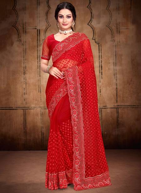 Red Colour Filmy Designer Wholesale Party Wear Sarees 1731