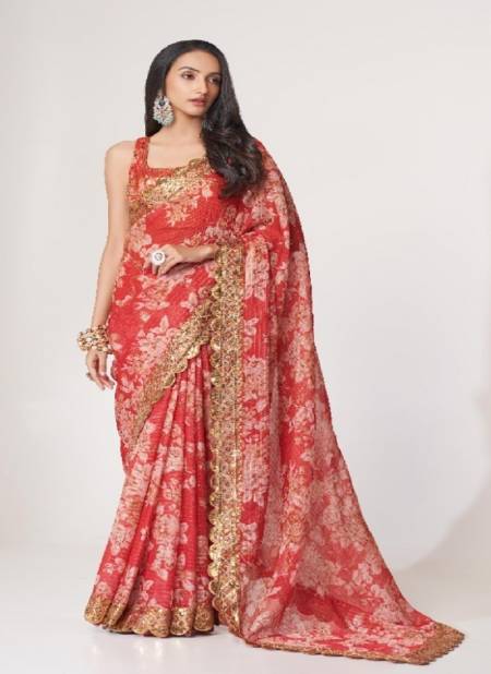 Red Colour Floral Saree Vol 1 By Zeel Printed Saree Catalog 1107