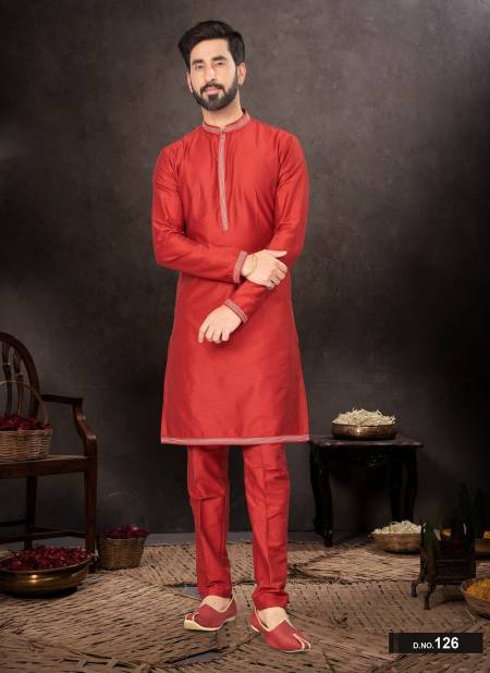 Red Colour GS Fashion Wedding Mens Wear Designer Kurta Pajama Wholesale Market In Surat 126