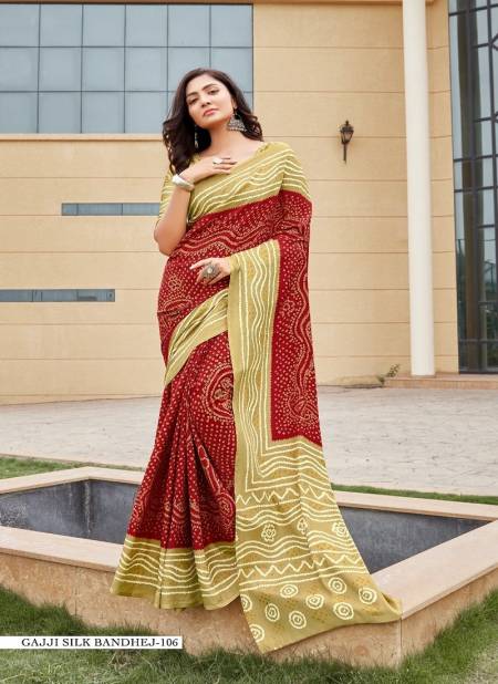 Red Colour Gajji Silk Bandhej By Girnar Fashion Daily Wear Saree Exporters In India 106