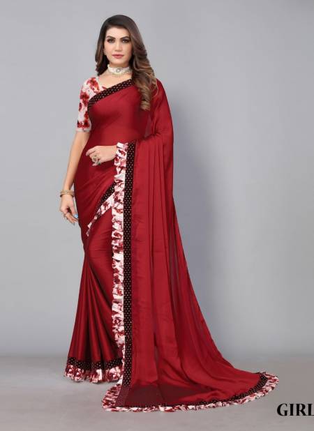 Red Colour Girl By Fashion Lab Party Wear Saree Catalog 203