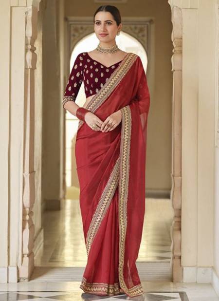 Red Colour Imperial 2 Wholesale Party Wear Saree Catalog 7604