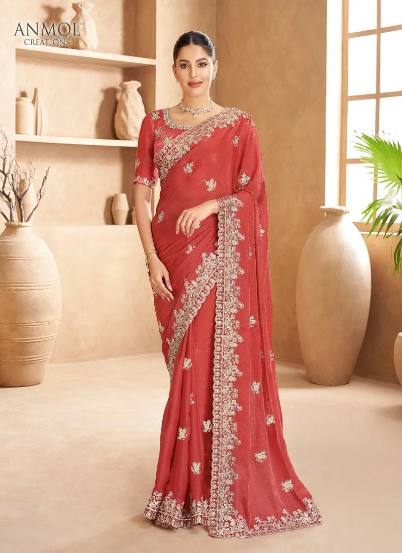 Red Colour Jade By Anmol Fendi Satin Party Wear Saree Orders In India 109