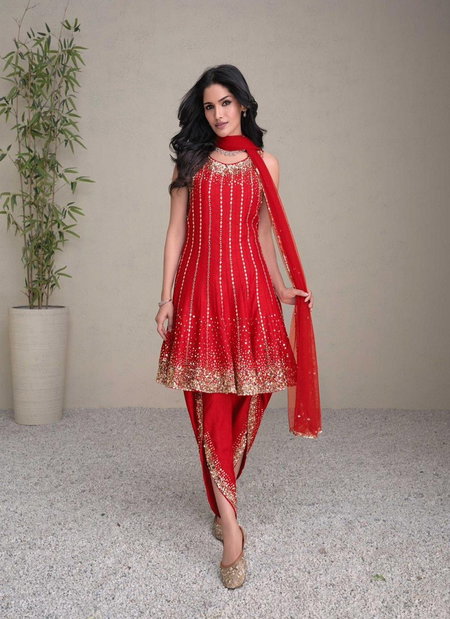 Red Colour Jashn By Sayuri Designer Premium Silk Readymade Suits Exporters In India 5459