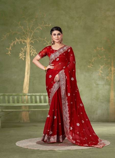 Red Colour Jayshree 2220 A To D Chiffon Designer Wedding Wear Surat Saree Wholesale Market 2220-A